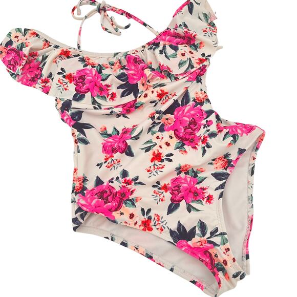 Arizona Jean Co. Floral Flower Ruffle Off the Shoulder Swimsuit Size Small - Picture 1 of 5